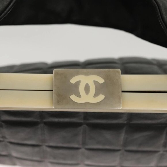 CHANEL Choco Bar Hand Bag Lamb Skin Black CC Auth 136265 - Picture 7 of 16